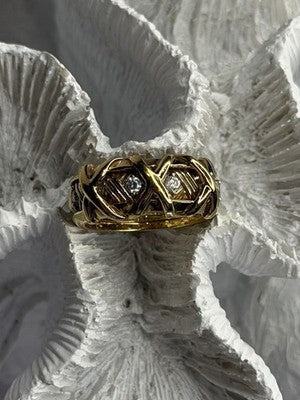 925 Sterling Silver Gold Plated Cz Band Ring Size 7