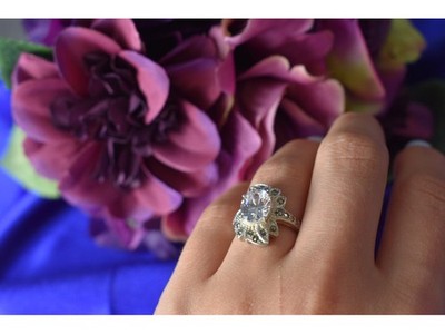 925 Sterling Silver CZ & Marcasites Ring Size 6.5