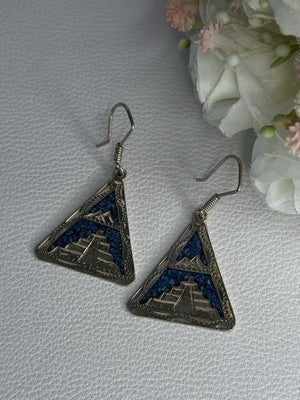 Vintage 925 Sterling Silver Turquoise Earrings Length 1.80 Inch