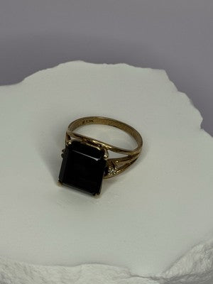 10K Yellow Gold Brown Tourmaline & Diamonds Ring Size 6