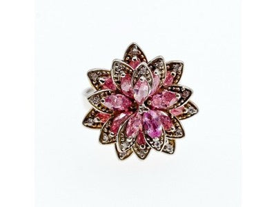 925 Sterling Silver Pink & White CZ "Flower" Ring Size 6.5