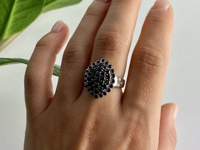 925 Sterling Silver Sapphires & CZ Ring Size 9