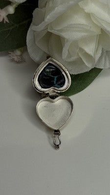 925 Sterling Silver Heart Locket Malachite Pendant