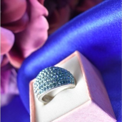 925 Sterling Silver Blue & White CZ Ring Size 6.5