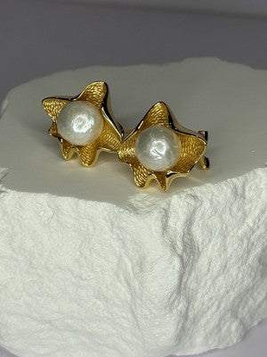 925 STERLING SILVER GOLD PLATED PEARL EARRINGS LENGTH 0.9 INCH
