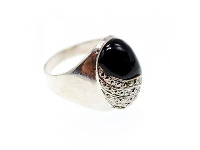 Vintage 925 Sterling Silver Black Jade & Marcasites Ring Size 8.5