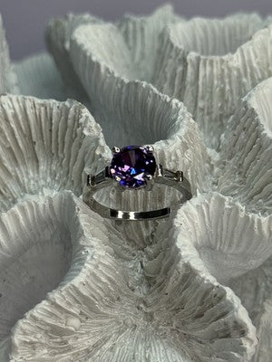 925 Sterling Silver Purple & White Spinel Ring Size 6.5