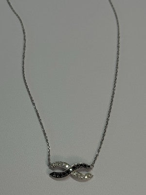 14K WHITE GOLD BLACK & WHITE DIAMONDS 0.31 CARAT NECKLACE LENGTH 16.5 INCH