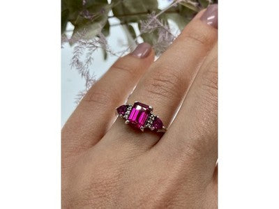 925 Sterling Silver Pink Topaz Ring Size 7