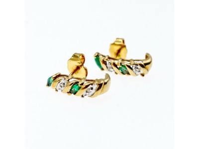 10K Yellow Gold Emerald & Diamond Stud Earrings