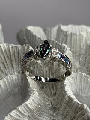 925 Sterling Silver Mystic Topaz Blue Topaz Amethyst Beryl Ring Size 10.5