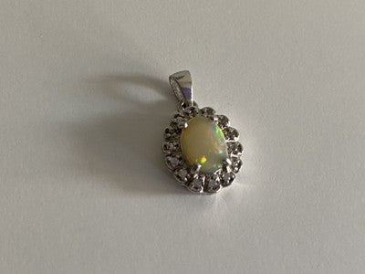 925 Sterling Silver Opal & CZ Pendant