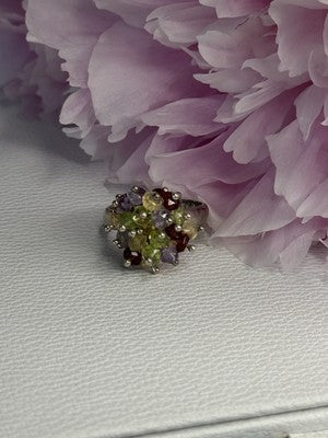 925 Sterling Silver Garnet Amethyst Citrine Peridot Ring Size 9