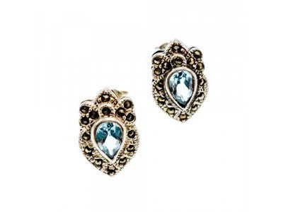 925 Sterling Silver Topaz & Marcasites Stud Earrings