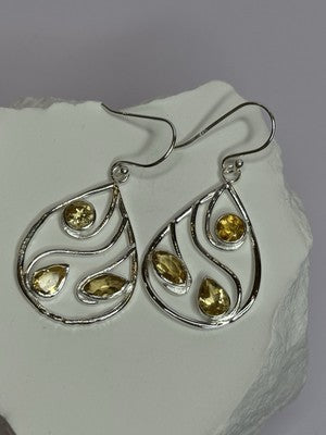 925 Sterling Silver Citrine Earrings Length 1.8 Inch