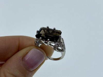 925 Sterling Silver Hessonite & Quartz Ring Size 5.5