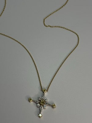18K 750 YELLOW GOLD YELLOW & WHITE DIAMONDS 6.26 CT CROSSNECKLACE LENGTH 18 INCH