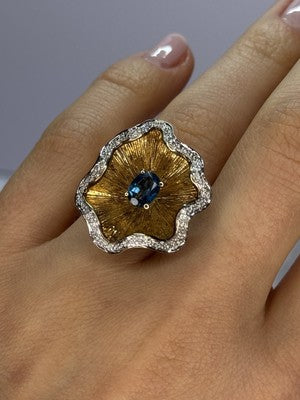 925 Sterling Silver Gold Plated Topaz "Beautiful Flower" Ring Size  7