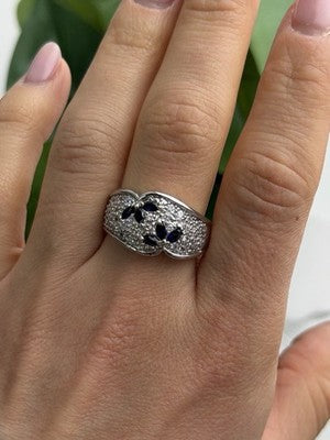 925 Sterling Silver Sapphire & Beryl Ring Size 10