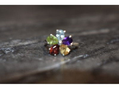 925 Sterling Silver Multi Gemstones "Flower" Ring Size 6.5