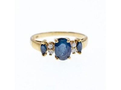 14K Yellow Gold Sapphire & Diamonds Ring Size 7