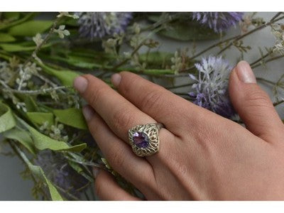 925 Sterling Silver Purple Tourmaline Ring Size 8