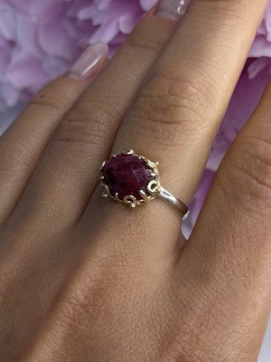 925 Sterling Silver Gold Plated Part Ruby Ring Size 8