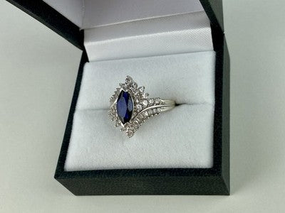 925 Sterling Silver Sapphire & CZ Ring Size 6.5