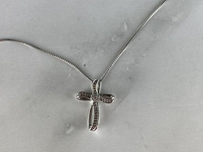 925 Sterling Silver White Topaz Chain With Cross Italy