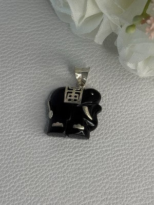 925 Sterling Silver Onyx Elephant Pendant Length 1.10 Inch