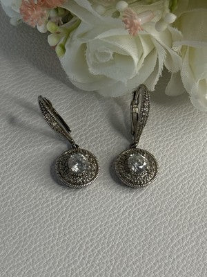 Shiny 925 Sterling Silver CZ Earrings Length 1.30 Inch
