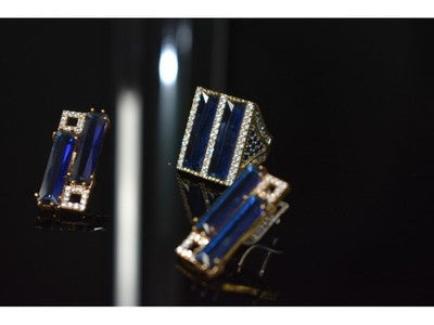 925 Sterling Silver Blue Alpanite SET (Ring & Earrings)