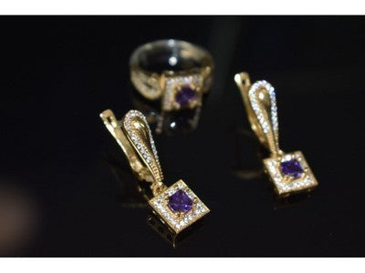 925 Sterling Silver Tanzanite & CZ Jewelry Set Turkey