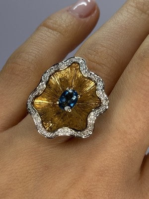 925 Sterling Silver Gold Plated Topaz "Beautiful Flower" Ring Size  7