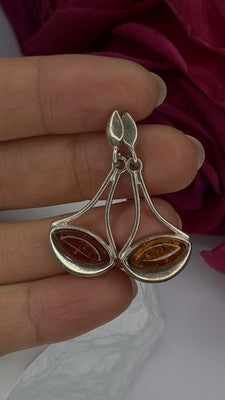 925 Sterling Silver Amber Drop Earrings