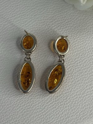 925 Sterling Silver Amber Earrings Length 1.50 Inch