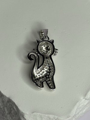 925 Sterling Silver Cat CZ Pendant Length 1.3 Inch