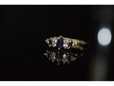 925 Sterling Silver Sapphire & CZ Ring Size 7