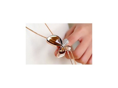 Necklace with Yellow Jewelry Glass & CZ "Butterfly"