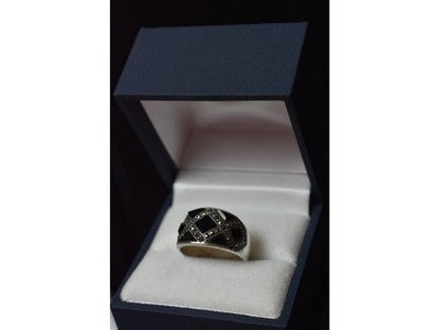 925 Sterling Silver Black Nephrite & Marcasites Ring Size 8
