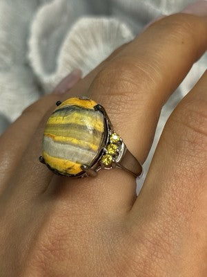 925 Sterling Silver Yashma & Citrine Ring Size 8