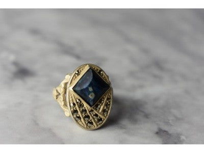 925 Sterling Silver Sodalite & Marcasites Ring Size 6