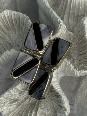 Vintage 925 Sterling Silver Agate & Onyx Earrings Length 1.50 Inch