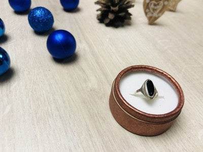 925 Sterling Silver Black Nephrite Ring Size 6.5