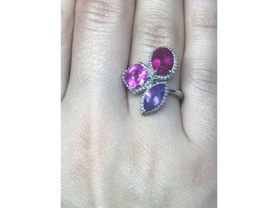 925 Sterling Silver Amethyst & Spinel Ring Size 8