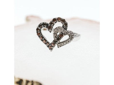 10K White Gold Hessonite & Diamonds "Hearts" Ring Size 7