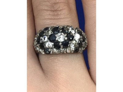 925 Sterling Silver Black Spinel & CZ Ring Size 6.5