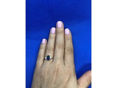 925 Sterling Silver Sapphire & CZ Ring Size 6.5