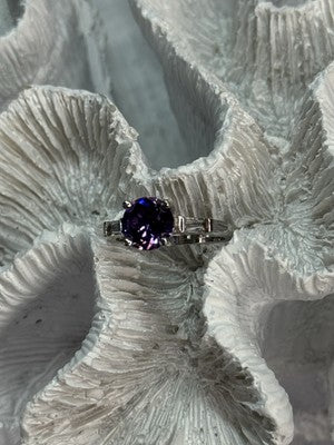 925 Sterling Silver Purple & White Spinel Ring Size 6.5