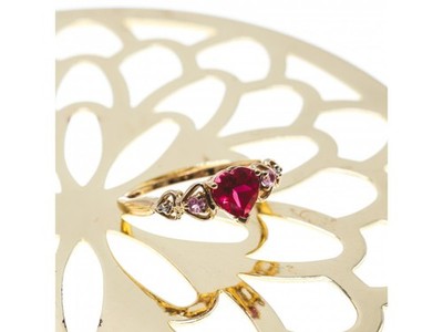 10K Yellow Gold STS Ruby Spinel & Diamond Heart Ring Size 7